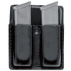 Safariland Model 75 Open Top Double Magazine Pouch holding two magazines on a black background.