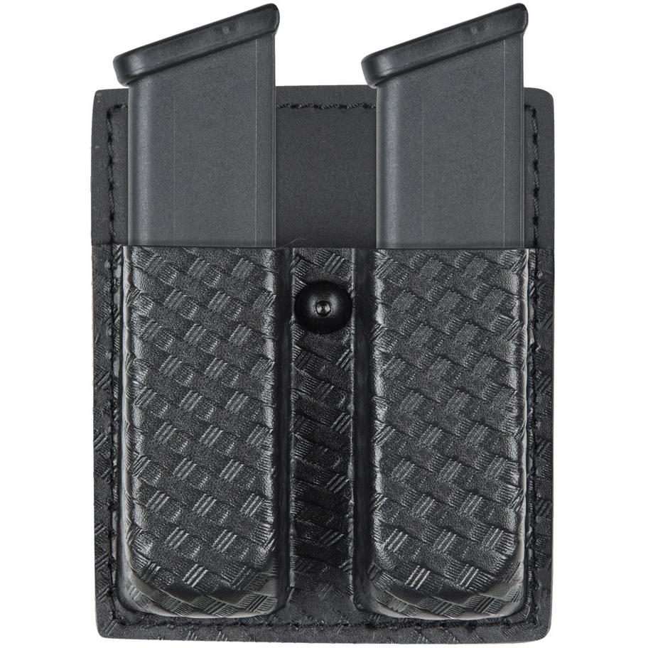 Safariland Model 75 open top double magazine pouch holding two magazines, designed for easy access and duty belt use.