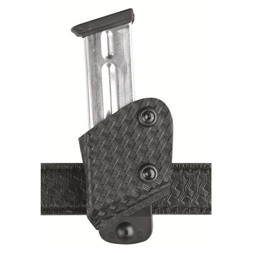 Safariland Model 773 magazine pouch with belt loop holding a magazine, showcasing its innovative open-top design.