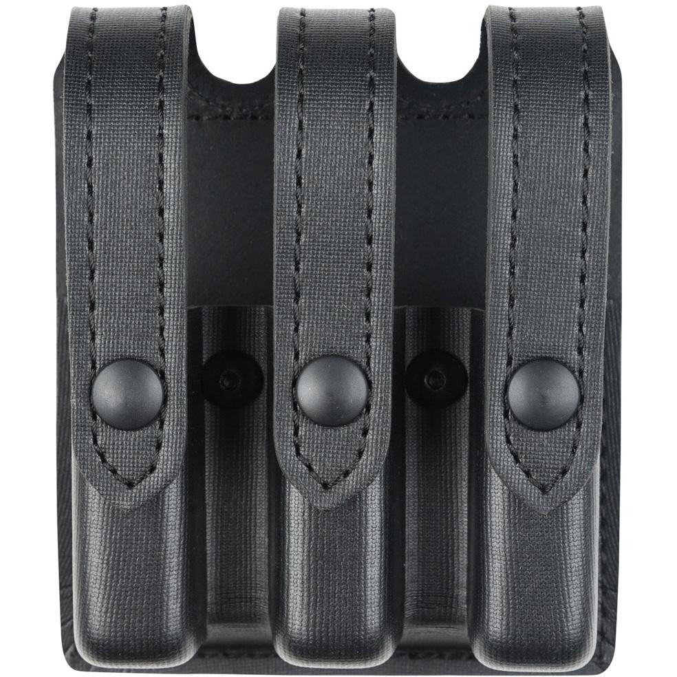 Safariland 777 Slimline Triple Magazine Pouch in black, featuring three magazine holders with adjustable tension screws.