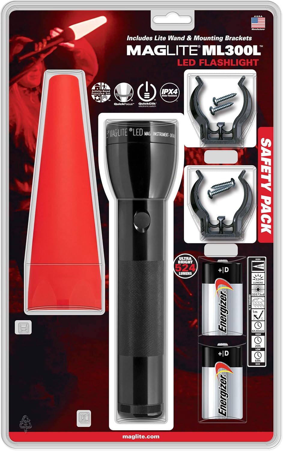 Maglite Mag LED ML300L 2D Flashlight Safety Pack ML300L-I201G