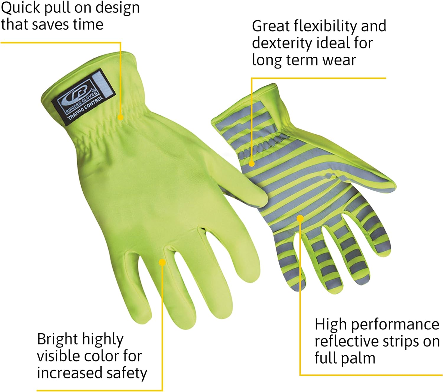 Ringers Gloves R-307 High Visibility Yellow Traffic Gloves