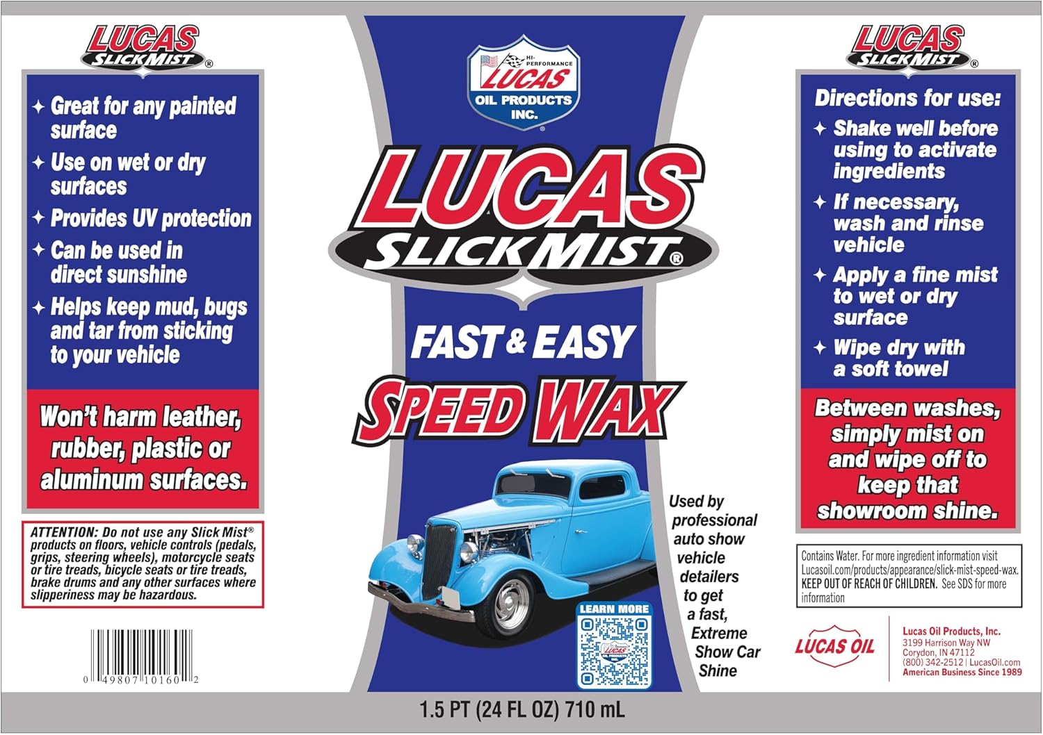 Lucas Slick Mist Speed Wax packaging with blue car illustration and text on a white background