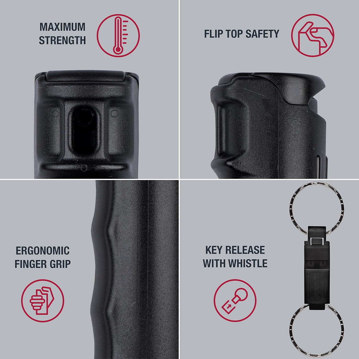 Sabre C.O.P.S Pepper Gel with Quick Release Whistle Keychain - Black F15-BCOPSG-W2