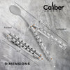 Dimensions of the Caliber Gourmet UZI Butterfly Spoon, showing folded size (5.3") and unfolded size (9"). Perfect for outdoor use.