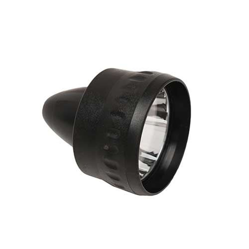 Black flashlight lens on a white background
