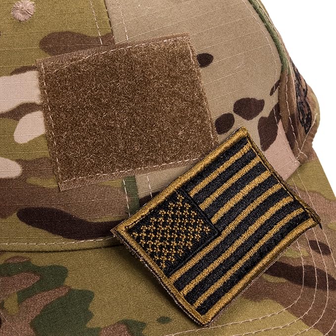 Voodoo Tactical cap featuring removable USA flag Velcro patch on camouflage fabric for style and versatility.