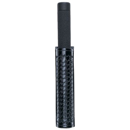 Aker Leather ASP Holder in black basket-weave, designed for secure and convenient baton carrying. Durable cowhide leather construction.