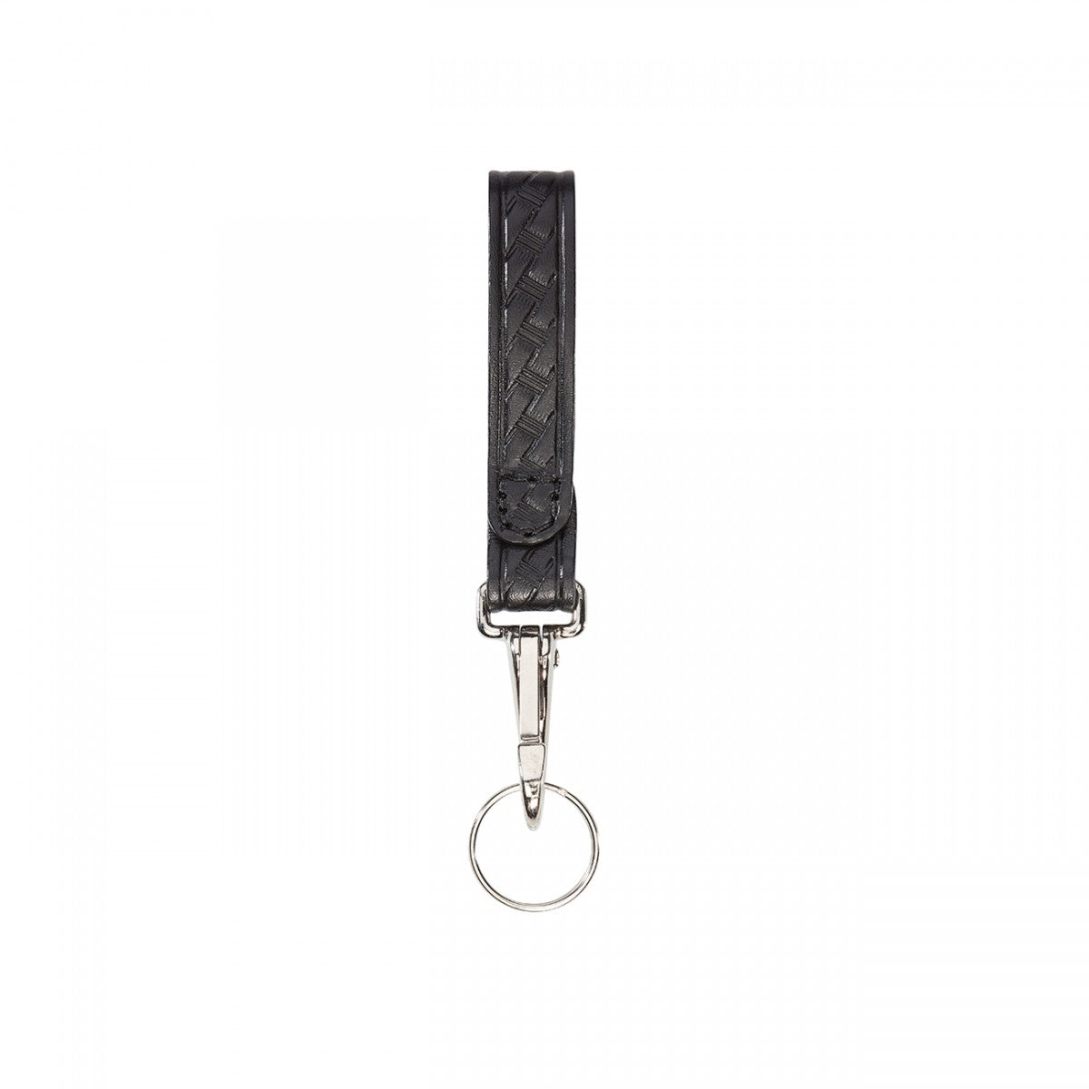 Aker Leather Single Key Strap in black, featuring solid brass snaps and a split key ring for easy attachment.