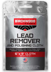 Birchwood Casey lead remover and polishing cloth packaging on a white background