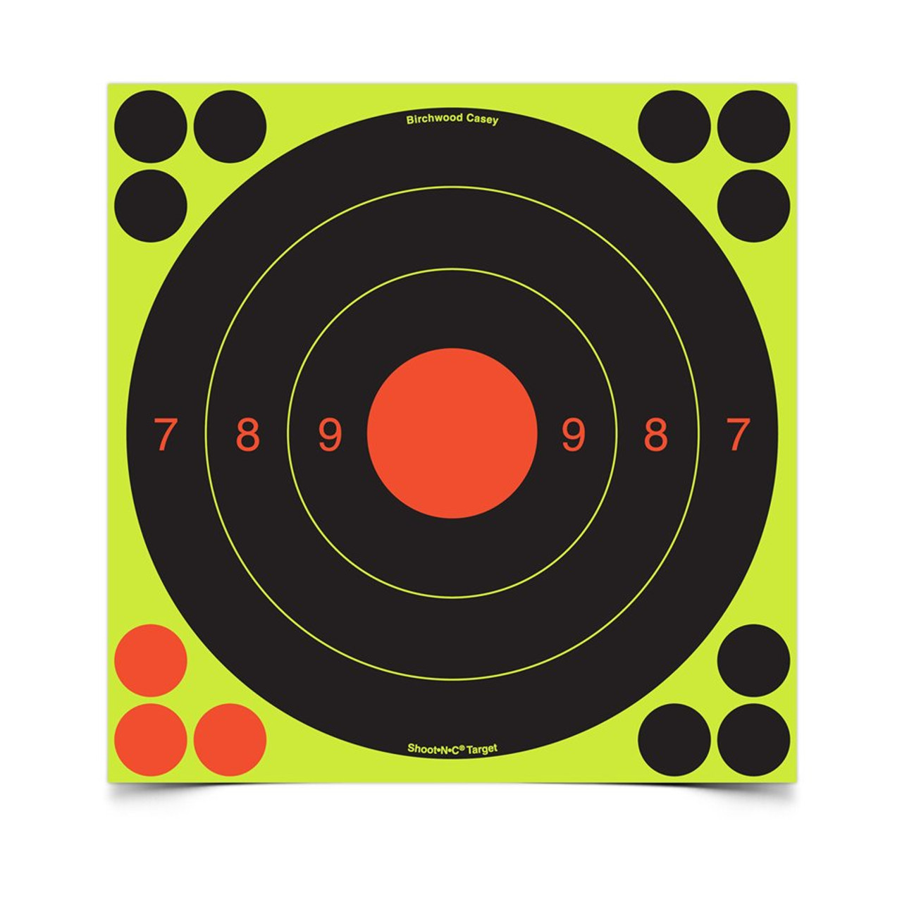 Birchwood Casey Shoot-N-C 20cm UIT Target with bright chartreuse rings for easy shot visibility and self-adhesive backing.