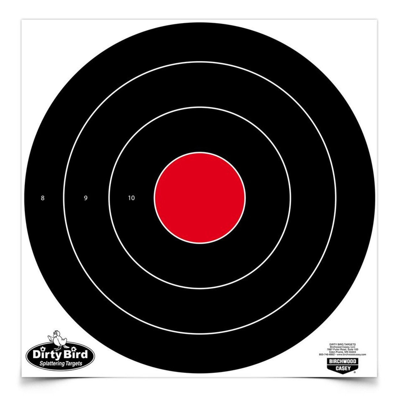 Birchwood Casey Dirty Bird 17.25 Inch Bull's-Eye Target with red center for easy shot spotting and intense contrast.