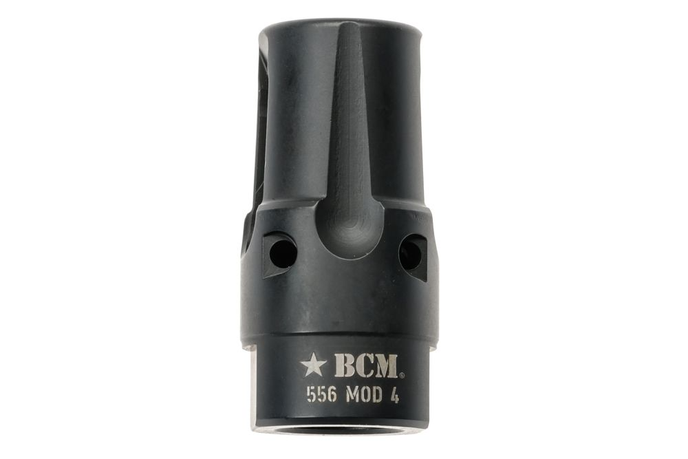 Bravo Company BCMGUNFIGHTER Mod 4 compensator for 5.56, designed for tactical applications to reduce muzzle rise and flash.
