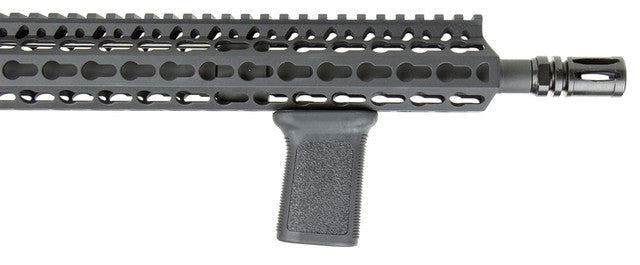 Bravo Company USA Vertical Grip Mod 3-KeyMod™ attached to a rifle for enhanced stability and control during shooting.