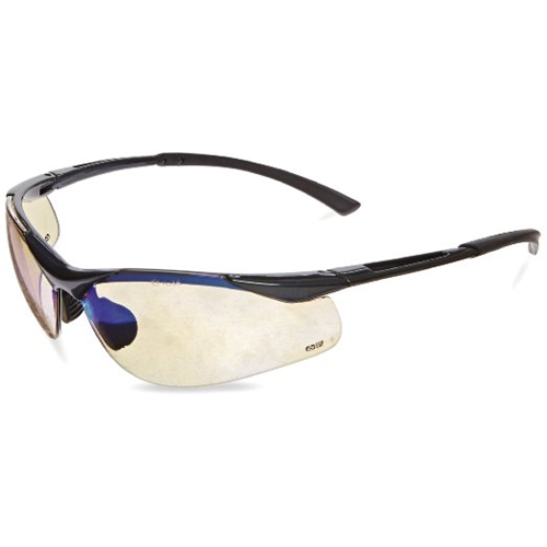 Bollé CONTOUR Safety Glasses in black frame with blue lenses, lightweight and stylish protection for safety and comfort.