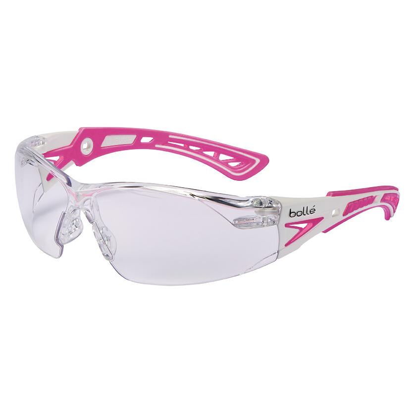 Bollé RUSH+ Small sporty sunglasses with clear lenses and pink accents, designed for narrower faces.