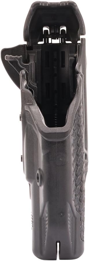 Black tactical holster on a white background