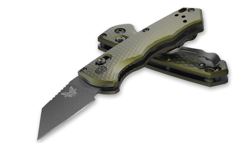 Benchmade Partial Immunity knife in Woodland Green with a 1.95" wharncliffe blade and secure grip design.
