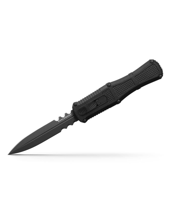 Benchmade CLAYMORE OTF dagger knife, showcasing a sleek black design and durable handle, ideal for collectors and outdoor enthusiasts.