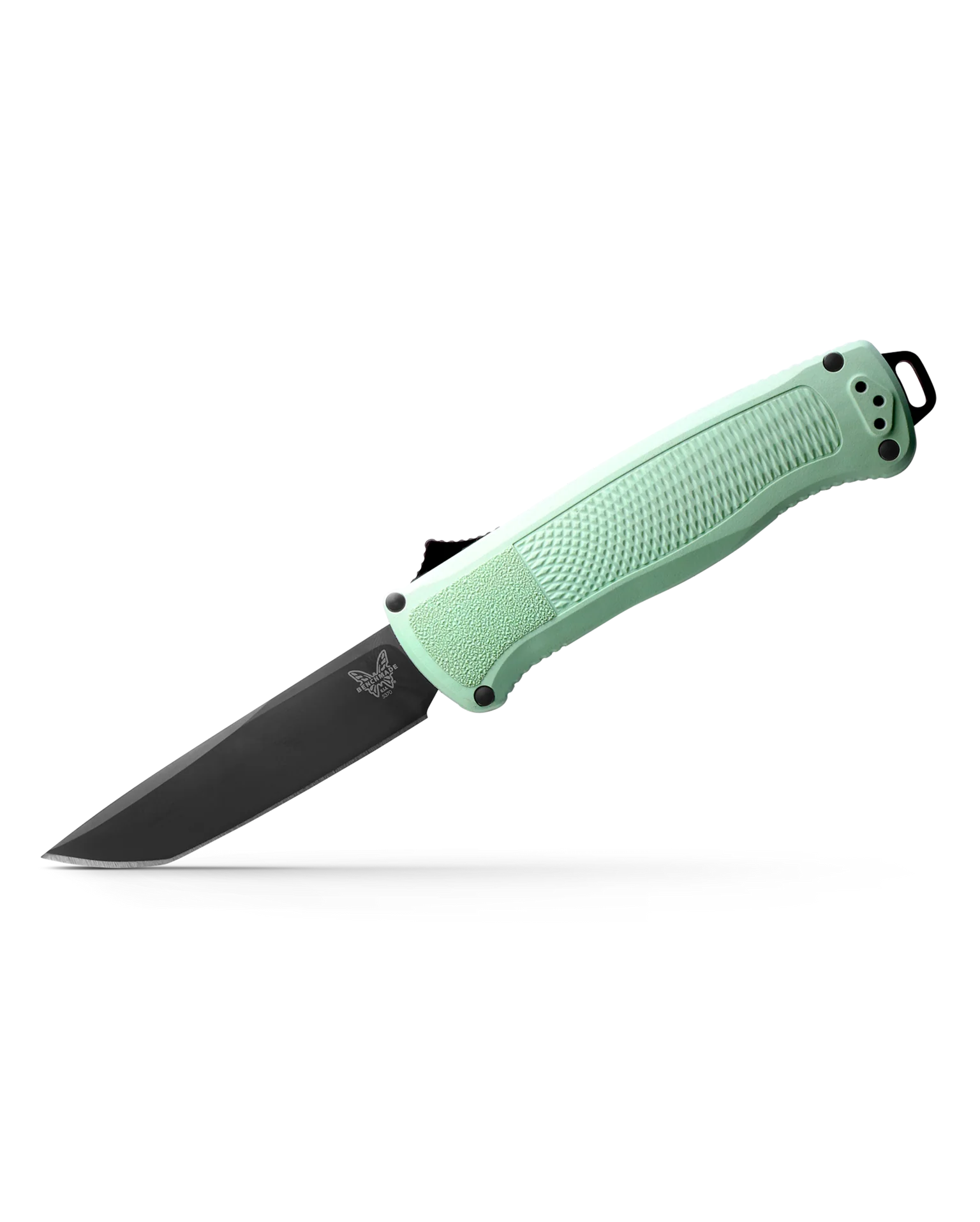 Benchmade SHOOTOUT knife in Sea Foam color, showcasing precision design and durable high-grade steel.