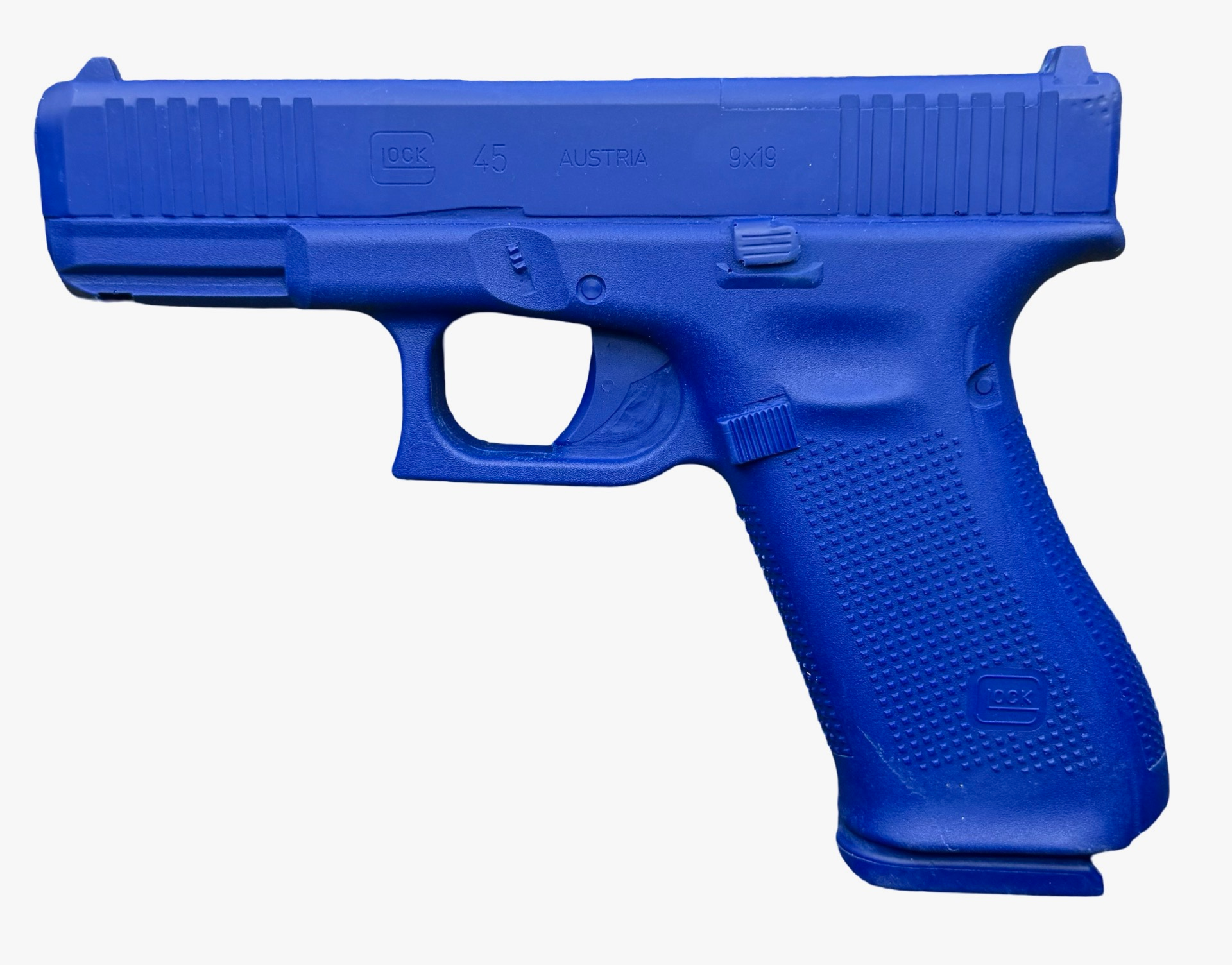 Blue training gun replica of GLOCK 45 MOS, perfect for firearms training and simulation by Rings Manufacturing.