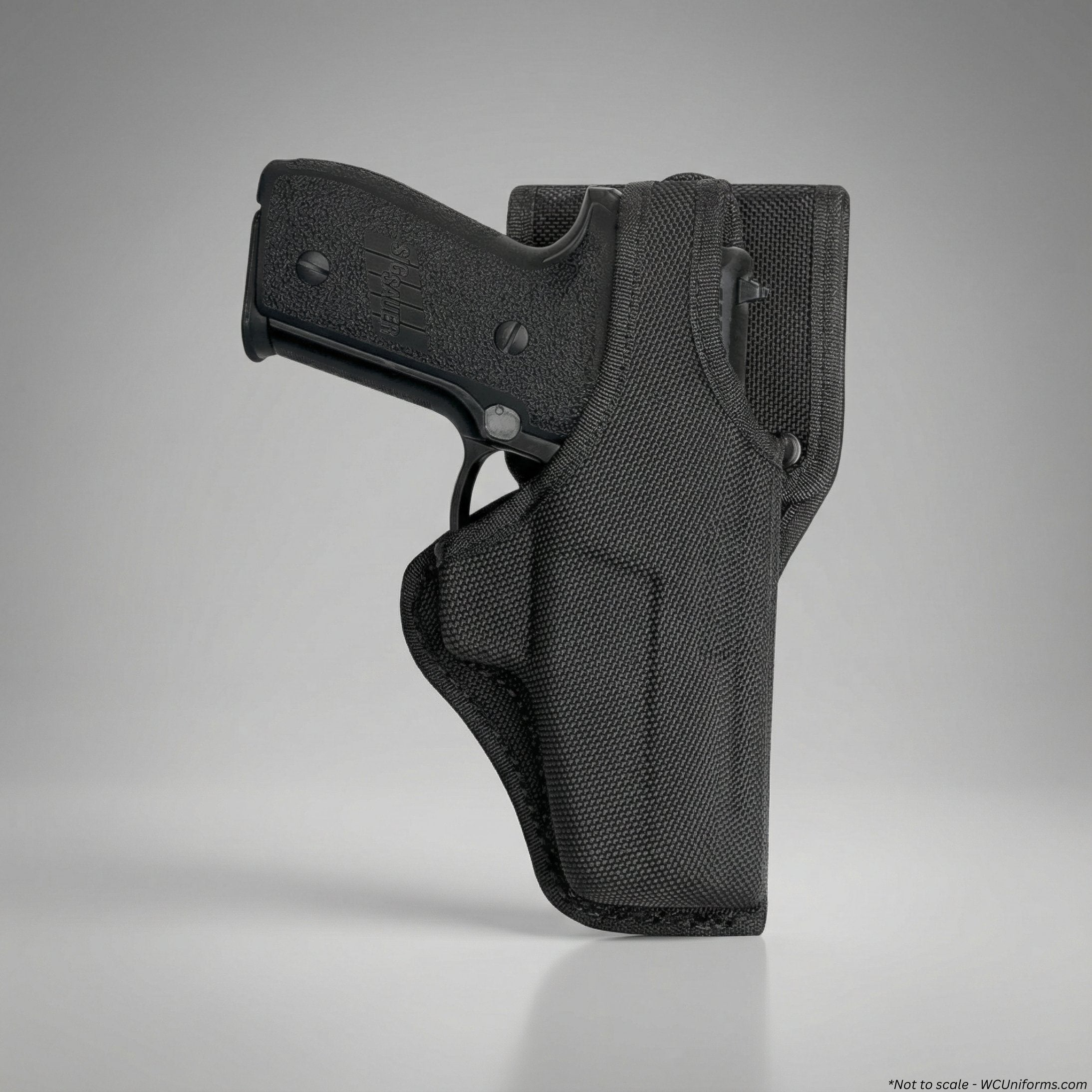 Bianchi Model 7115 Vanguard Mid-Ride Duty Holster with Jacket Slot Belt Loop on a gray background