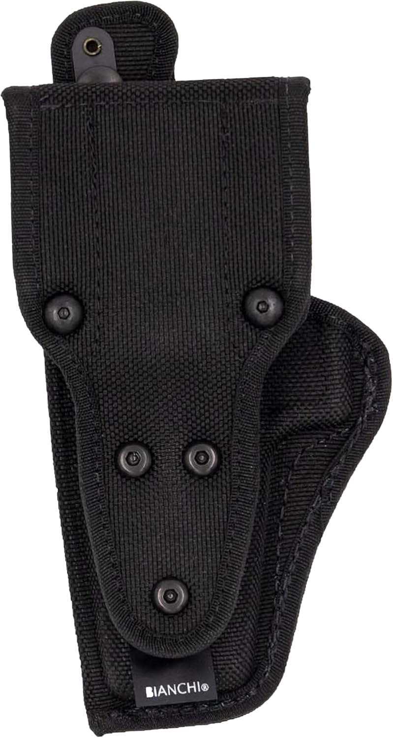 Rear of Bianchi Model 7115 Vanguard Mid-Ride Duty Holster with Jacket Slot Belt Loop on a white background