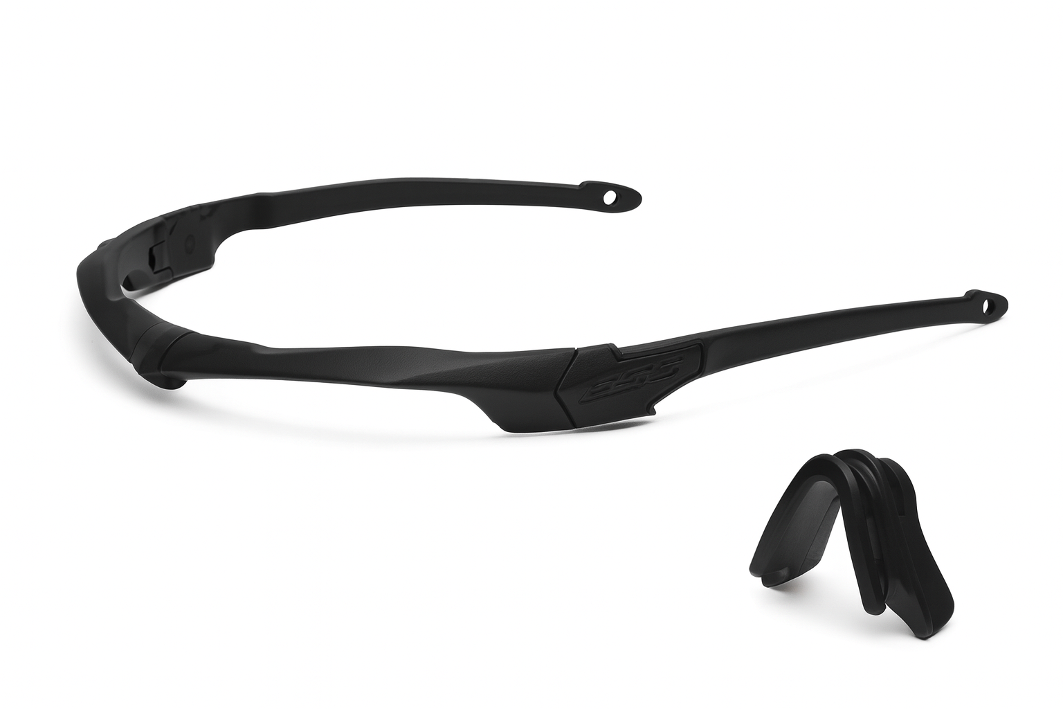 Black sunglasses with a small black case on a white background