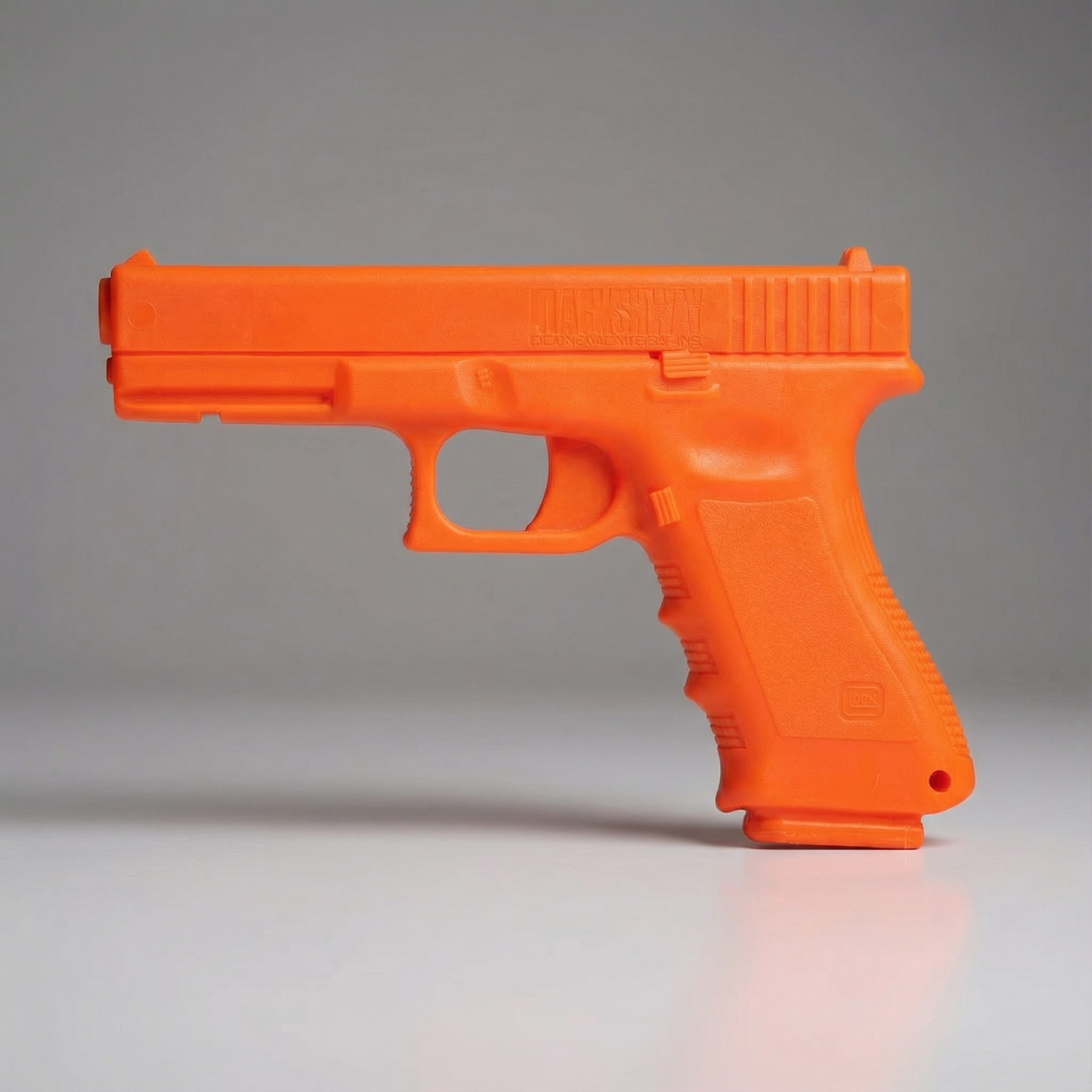 Orange Blackhawk Demonstrator Replica Training Gun Glock 17 | 44DGGL17OR on a reflective surface with a gray background