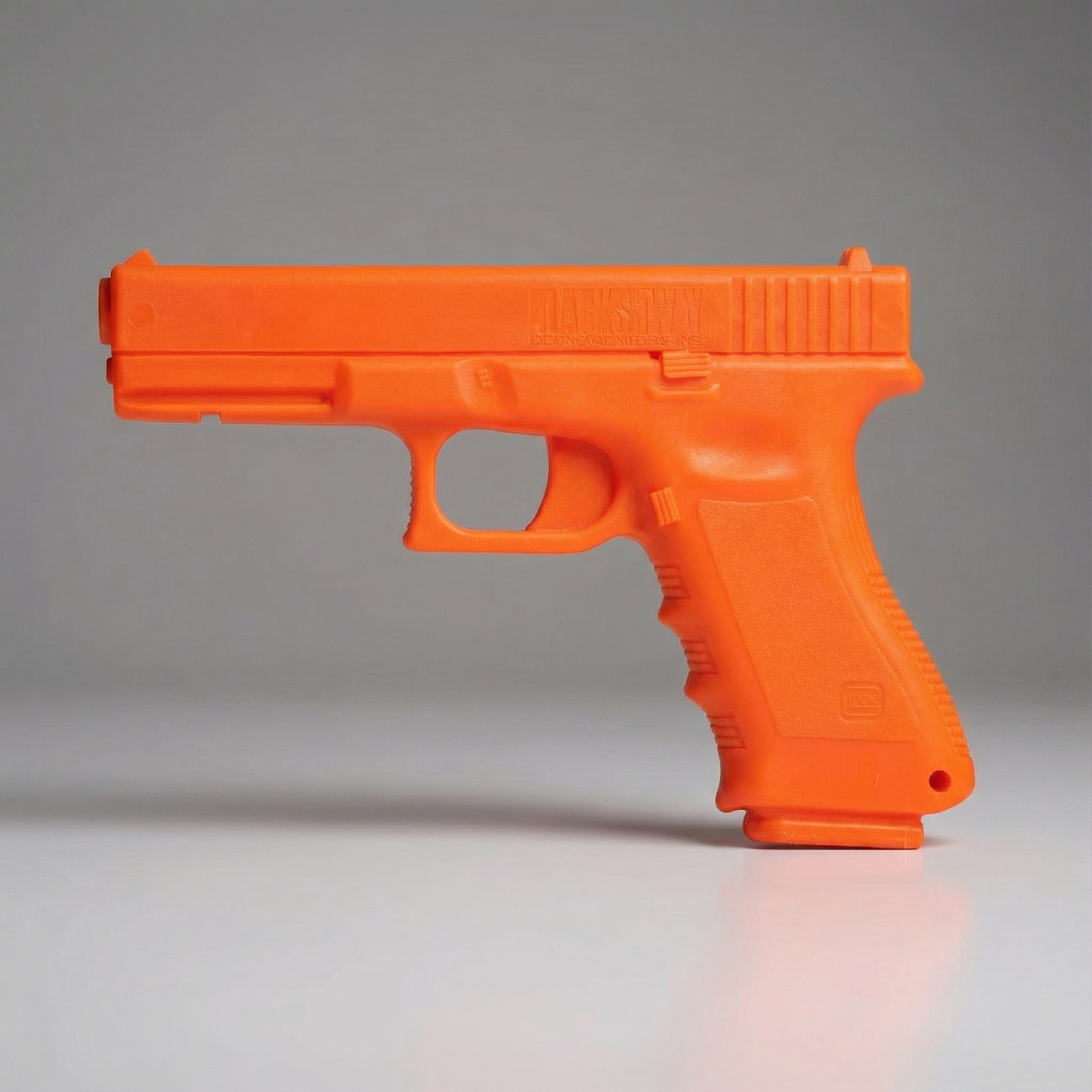 Orange Blackhawk Demonstrator Replica Training Gun Glock 17 | 44DGGL17OR on a reflective surface with a gray background