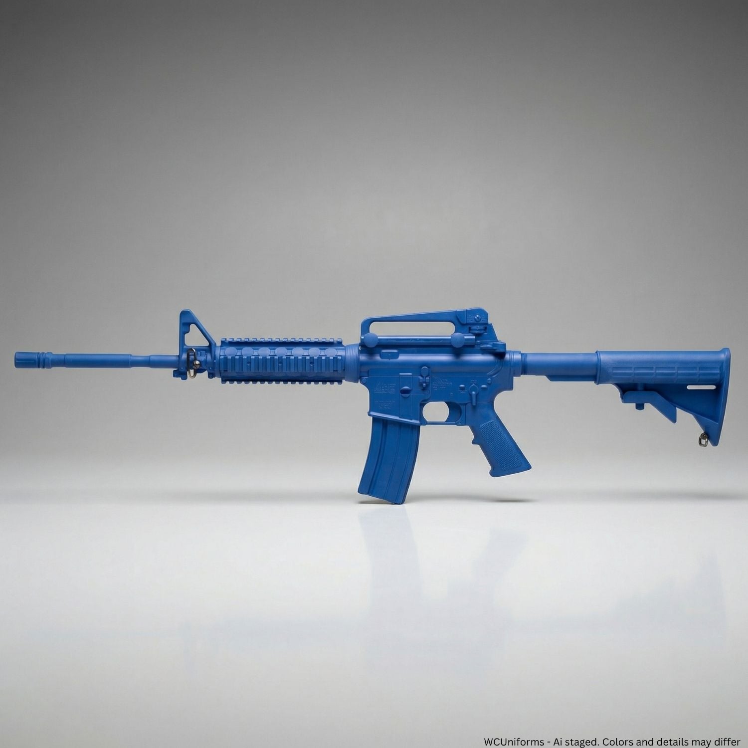 Blue training rifle on a gray background
