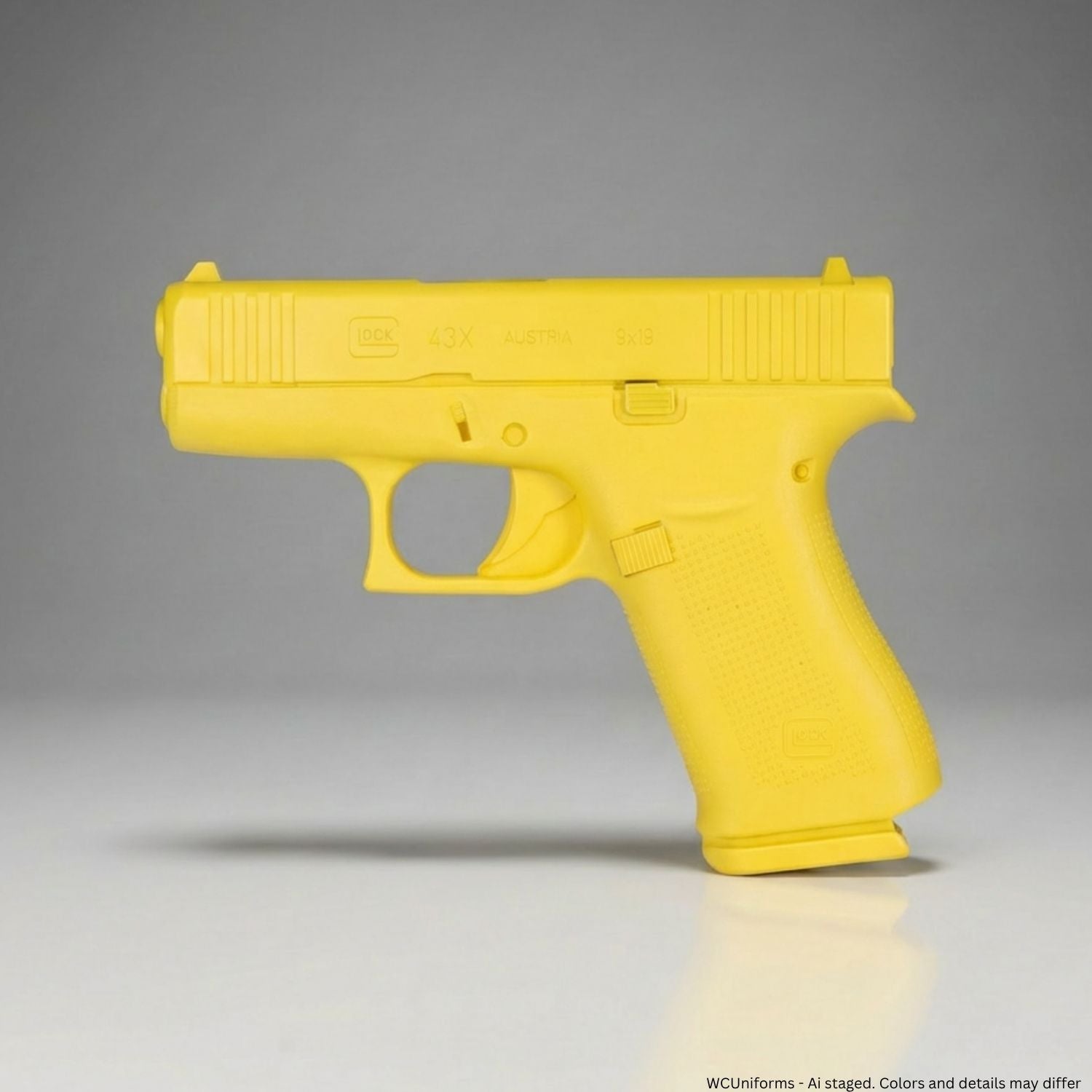 Yellow gun-shaped object on a gray background