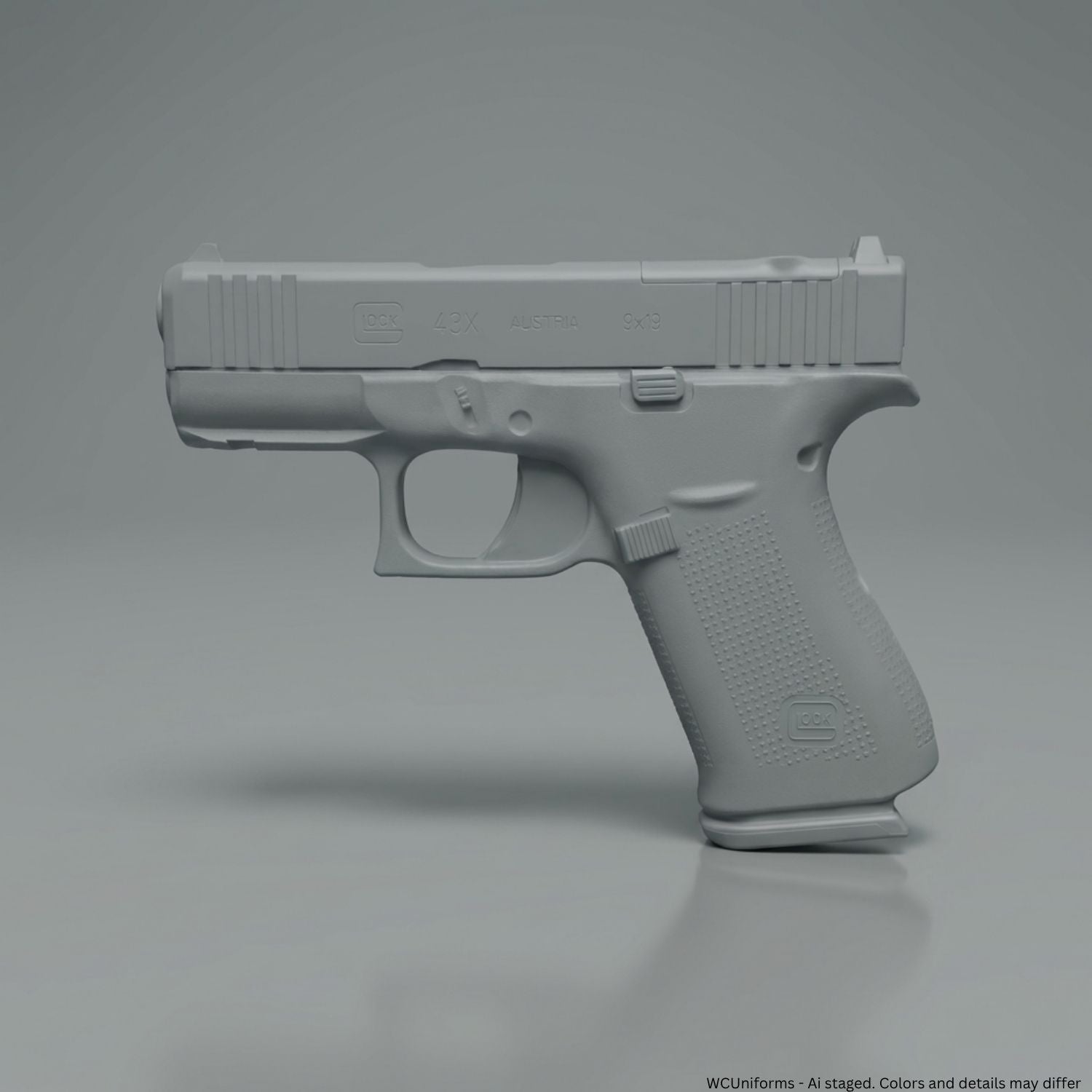 Gray training handgun on a gray background