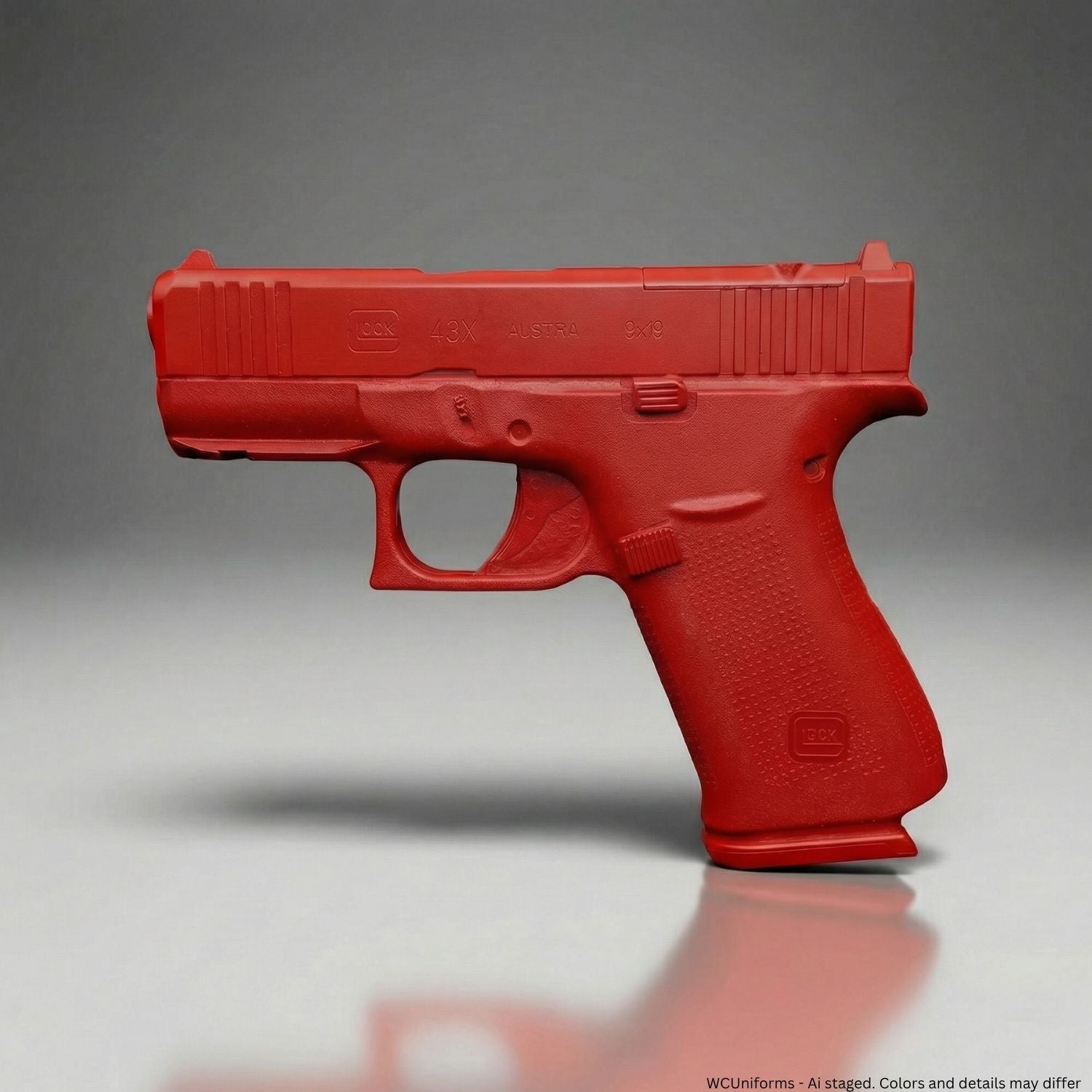 Red gun-shaped object on a gray background