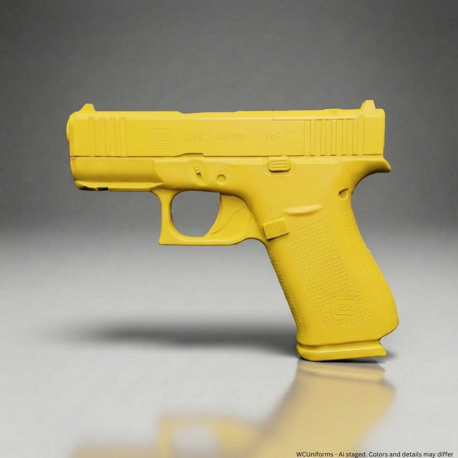 Yellow gun-shaped object on a gray background