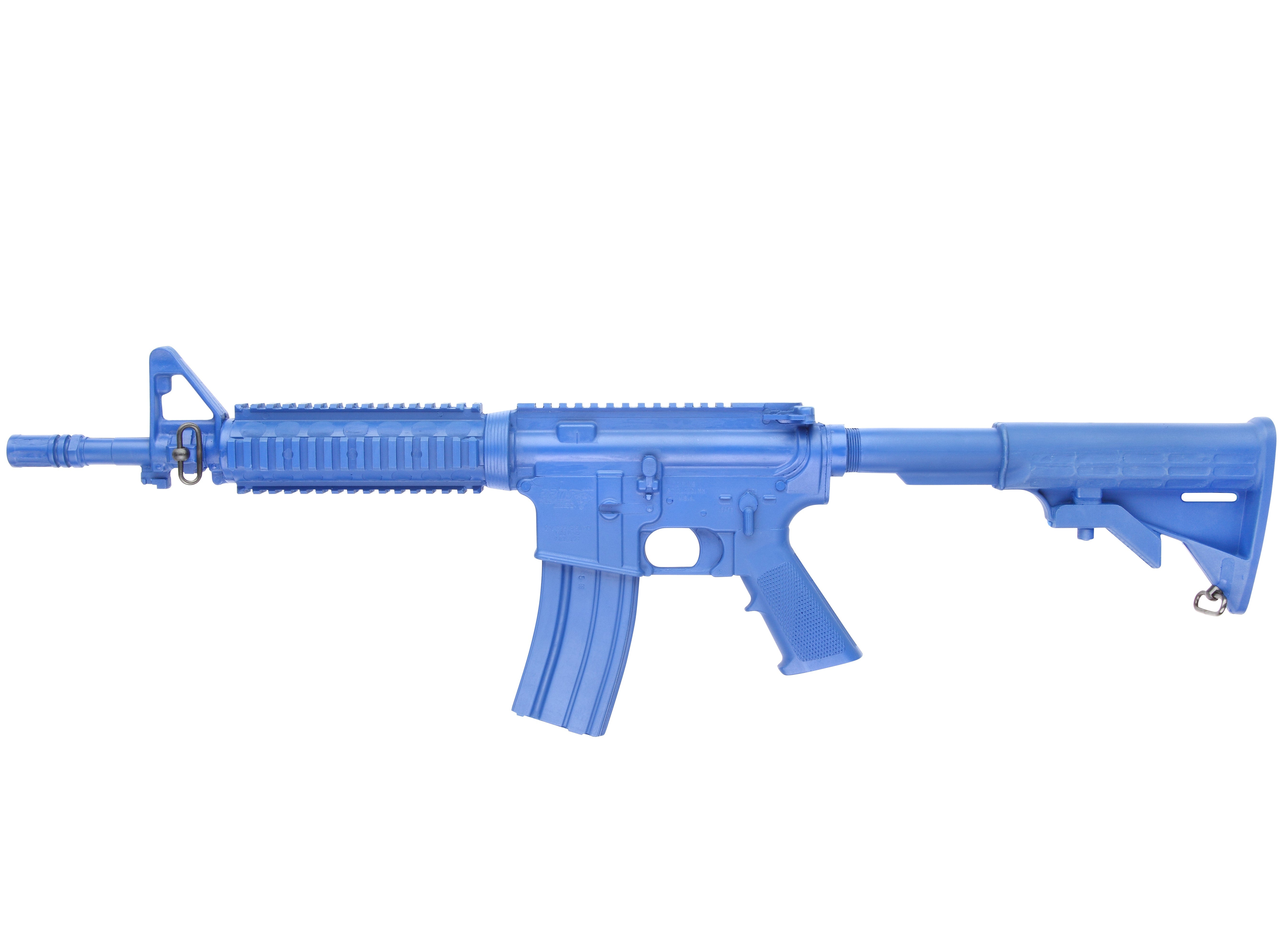 Blue Training Guns By Rings M4 Commando Flat Top, Open Stock, Forward Rail | FSM4CFTR. Shown in Blue