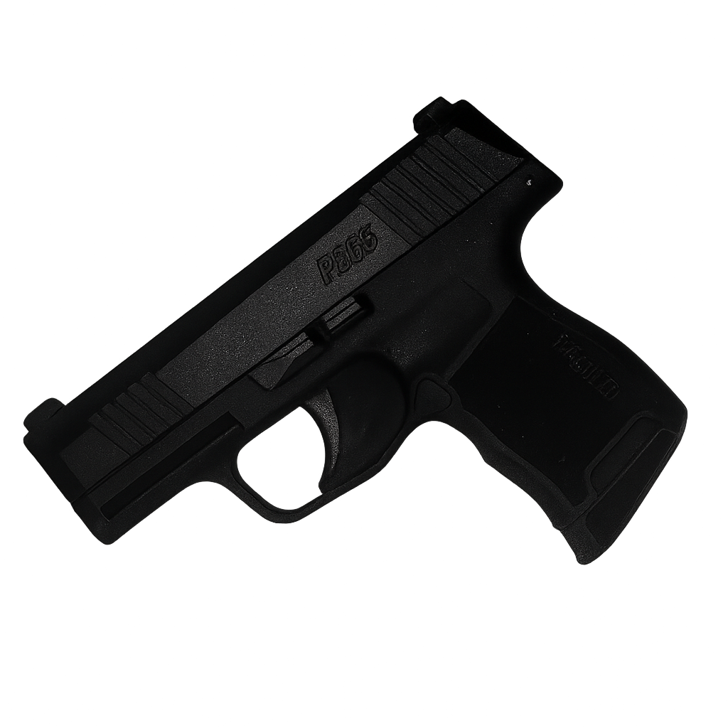 Black handgun on a white background