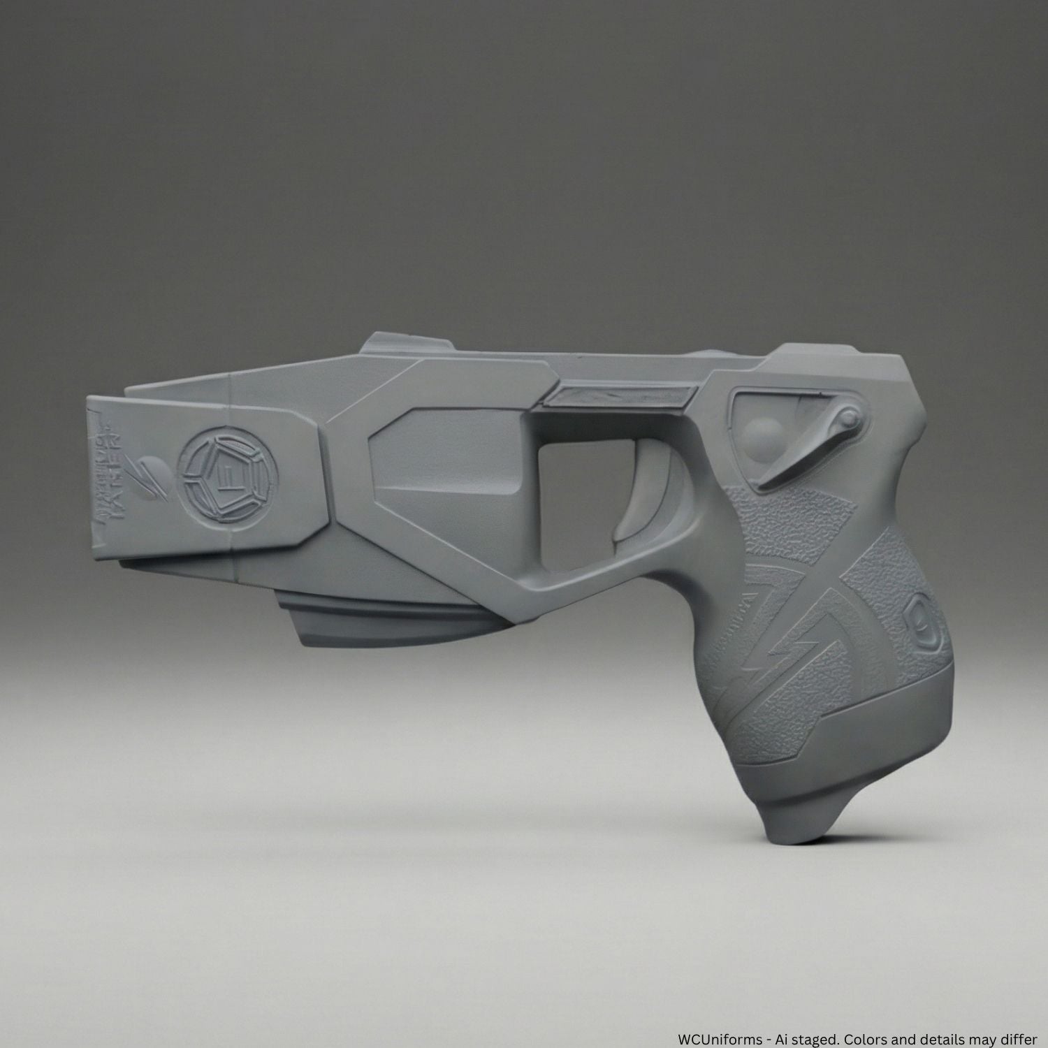 Gray training Taser X26P on a gray background