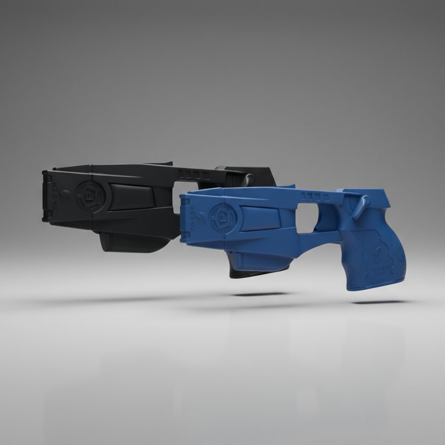 Black and blue Blue Training Guns By Rings Simulation TASER X26 for Training | FSX26 on a gray background