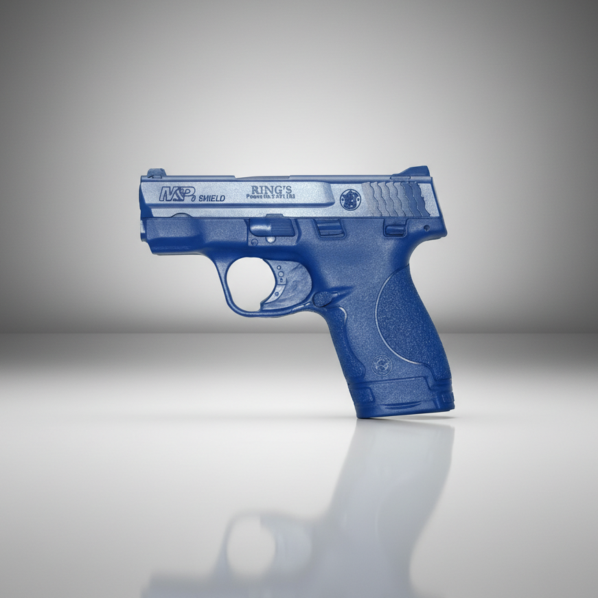 Ring’s Smith & Wesson M&P Shield 9mm Blue Gun Training Gun FSSWSHIELD on a gray background