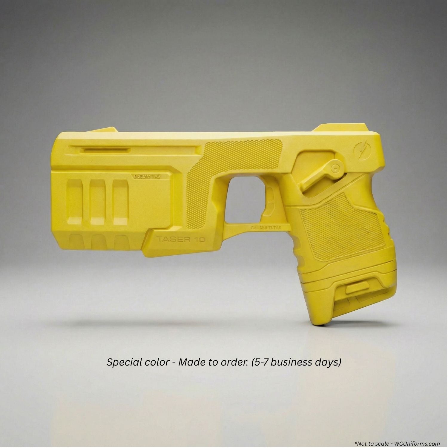 Blue Training Guns By Rings TASER 10 FST10 in yellow on a gray background