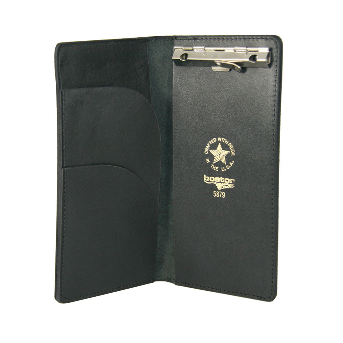 Boston Leather 4"x9" Citation Book with Clip – Black Leather 5879-1 Open and standing