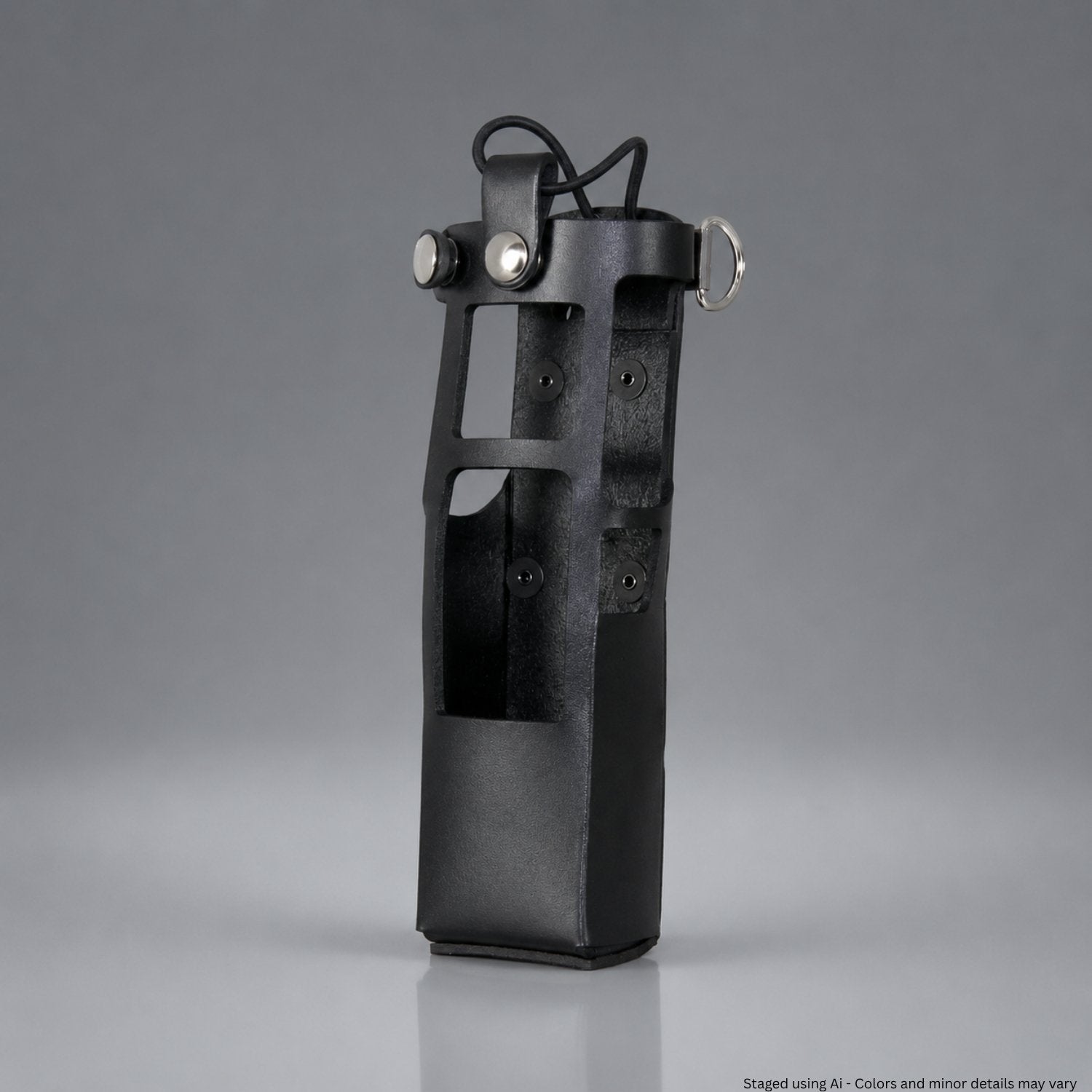 Black radio holder on a gray background