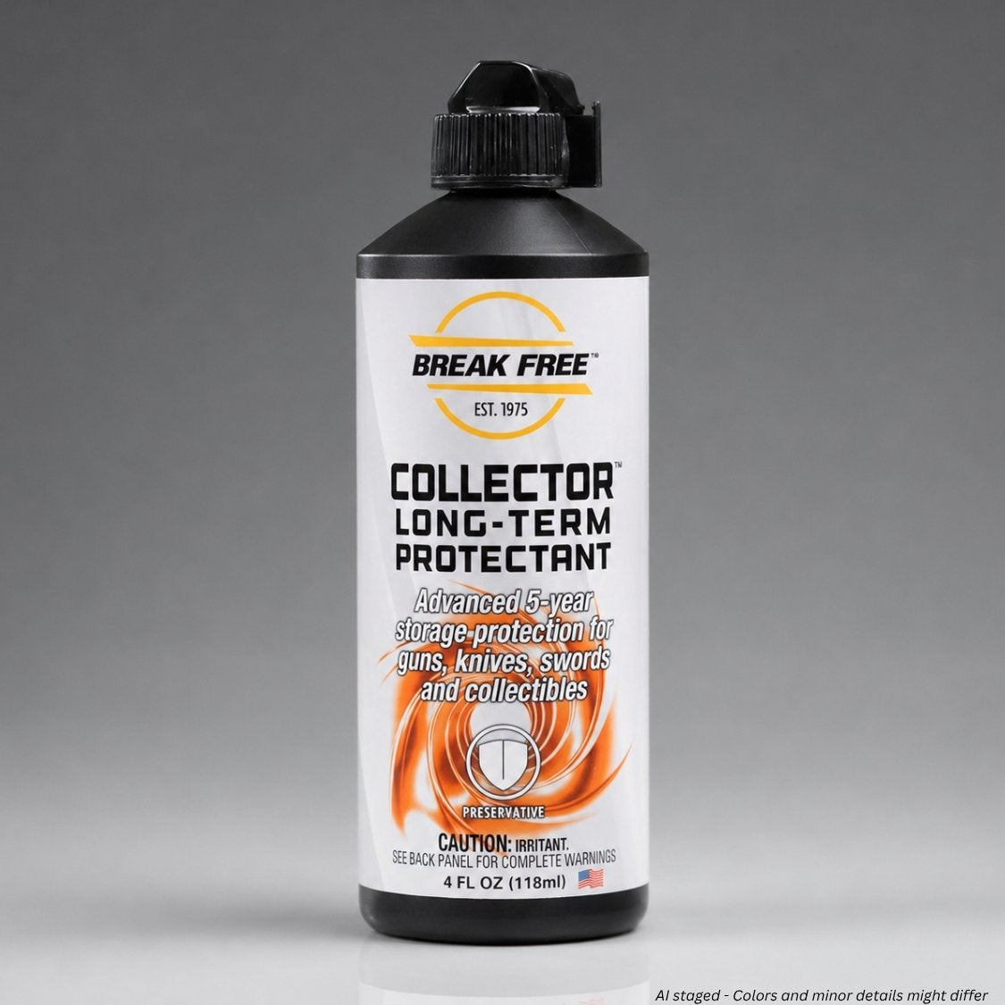 Break Free Collector Long-Term Protectant bottle on a gray background
