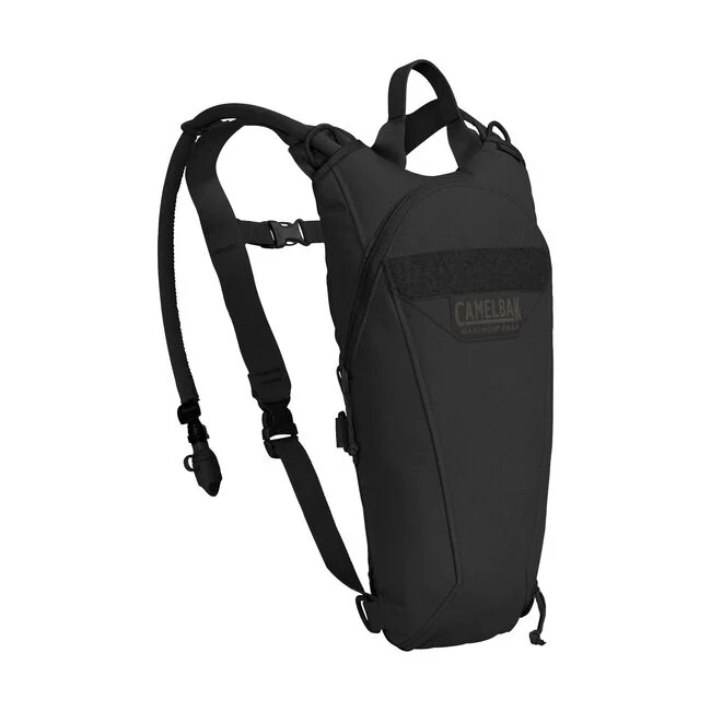 CamelBak ThermoBak Mil Spec Crux hydration pack in black, featuring a minimalist design and adjustable straps.