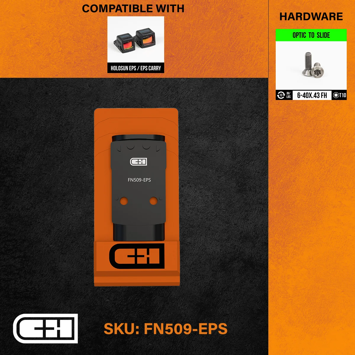 C&H Precision Optics Adapter Plate FN509-EPS, compatible with Holosun EPS, featuring replaceable mounting hardware.