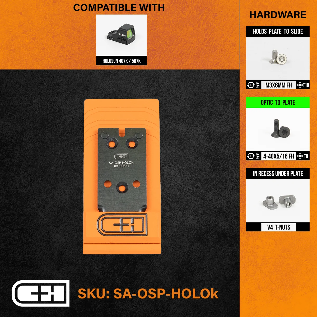 C&H Precision Optics Adapter Plate for Springfield XDM OSP with mounting hardware and compatibility details.