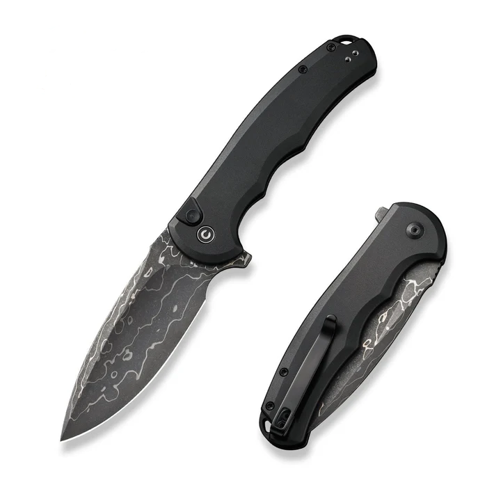 CIVIVI Knives Button Lock Praxis Knife featuring a stylish design with Damascus steel blade and ergonomic handle for EDC use.