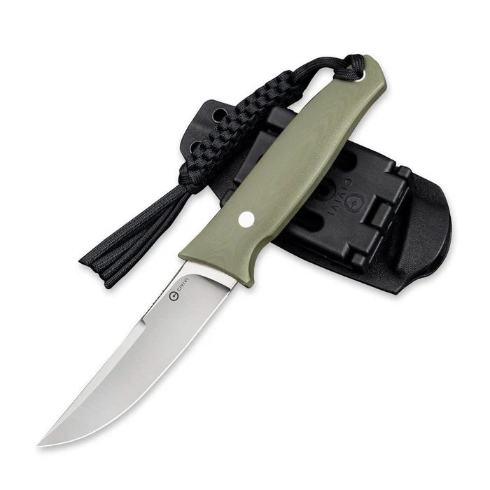 CIVIVI Tamashii Fixed Blade Knife with G10 handle and sheath, designed for outdoor enthusiasts and collectors.