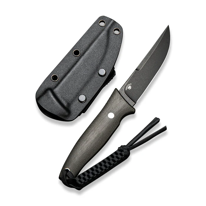 CIVIVI Tamashii Fixed Blade Knife with Micarta handle and sheath, showcasing durable 4.07" D2 blade and stylish design.